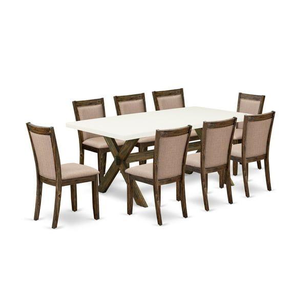 X727MZ716-9 9Pc Dining Set - Rectangular Table and 8 Parson Chairs - Multi-Color Color