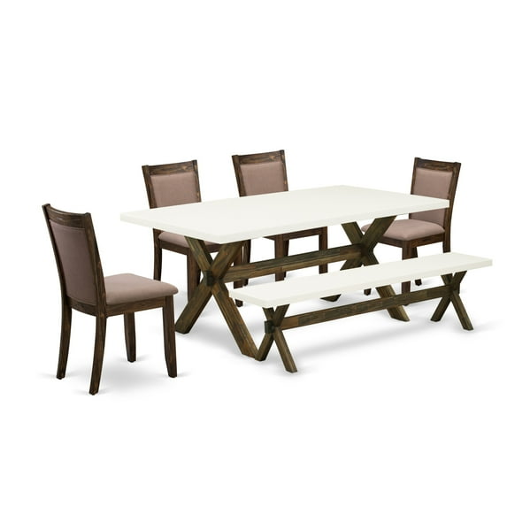 X727MZ748-6 6Pc Dinette Set - Rectangular Table , 4 Parson Chairs and a Bench - Multi-Color Color