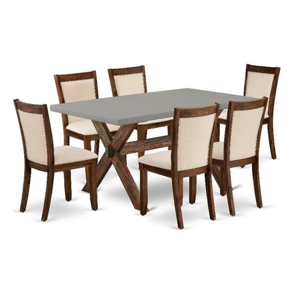 East West Furniture X-Style 7PC Dining Set in Light Beige/Distressed Jacobean