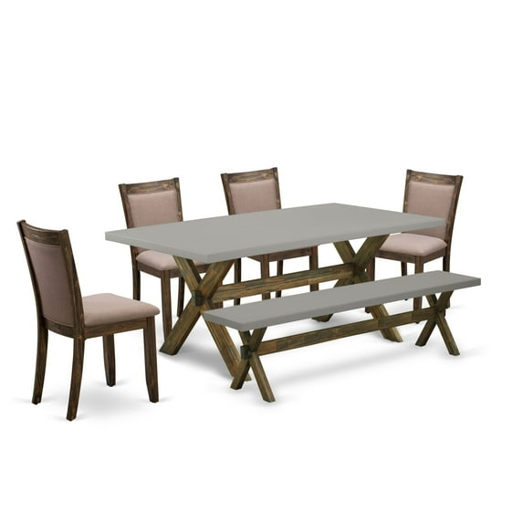 X797MZ748-6 6Pc Dining Set - Rectangular Table , 4 Parson Chairs and a Bench - Multi-Color Color