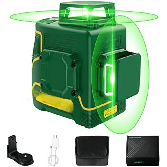 X8 2 x 360 Green Laser Level, 147ft, 5.2Ah Rechargeable Battery, Self Leveling&Manual&Pulse Mode, Auxiliary Supporting Bracket, Portable Bag, for Construction and Picture Hanging