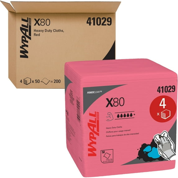 X80 Cloths, 1/4 Fold, Hydroknit, 12 1/2 X 12, Red, 50/box, 4 Boxes/carton | Bundle of 5