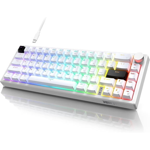X82 Wired Gaming Keyboard with Volume Knob,60% Mechanical Keyboard Gasket Mount RGB Backlit with Software,Mini Keyboards with 66 Hot Swappable Red ,Translucent Characters White