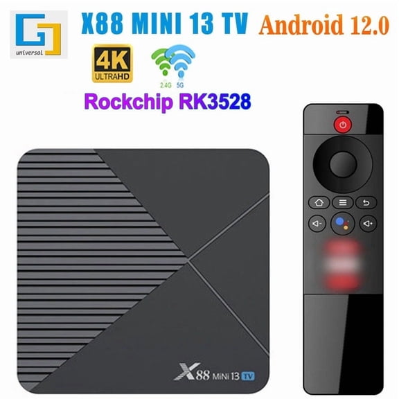 X88 MINI 13 Android TV Box, Octa-Core Processor, 4GB RAM 64GB ROM, Android 13, Wi-Fi 6, BT5.2, 8K Ultra HD, HDR10+, Voice Remote Control