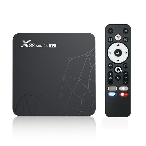 X88 MINI 14 Android TV Box, 4-Core Processor, 2GB RAM 16GB ROM, Android 14, Wi-Fi 6, BT5.2, 4K Ultra HD, HDR10+, Voice Remote Control