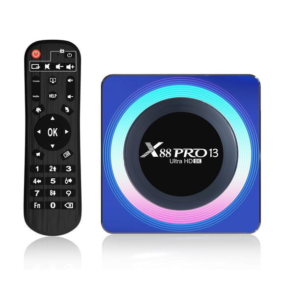 X88PRO13 Acrylic Android TV Box, RK3528 Octa-Core,4GB RAM 64GB ROM, Android 13, Wi-Fi 6, BT5.2, 8K Ultra HD, HDR10+, IR Remote Control