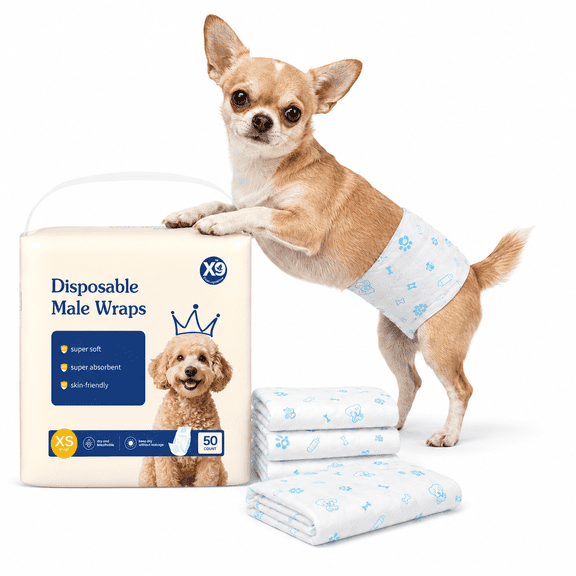 X9 Disposable Male Dog Wraps XS Size 100 Count Belly Bands for Small Dogs 9"-14" Waist Breathable Super Absorbent Puppy Diapers to Stop Marking & Incontinence