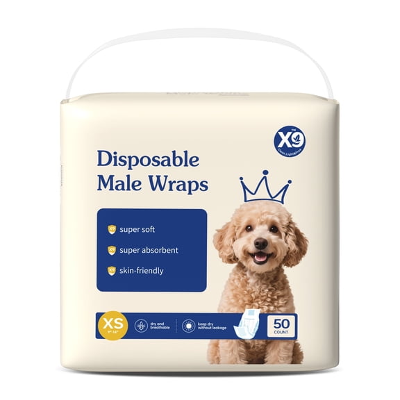 X9 Disposable Male Dog Wraps, Ultra Absorbent Male Diapers with Leak-Proof Fit, Soft and Skin-Friendly Belly Bands, XS (9"-14" Waist), 50 Count