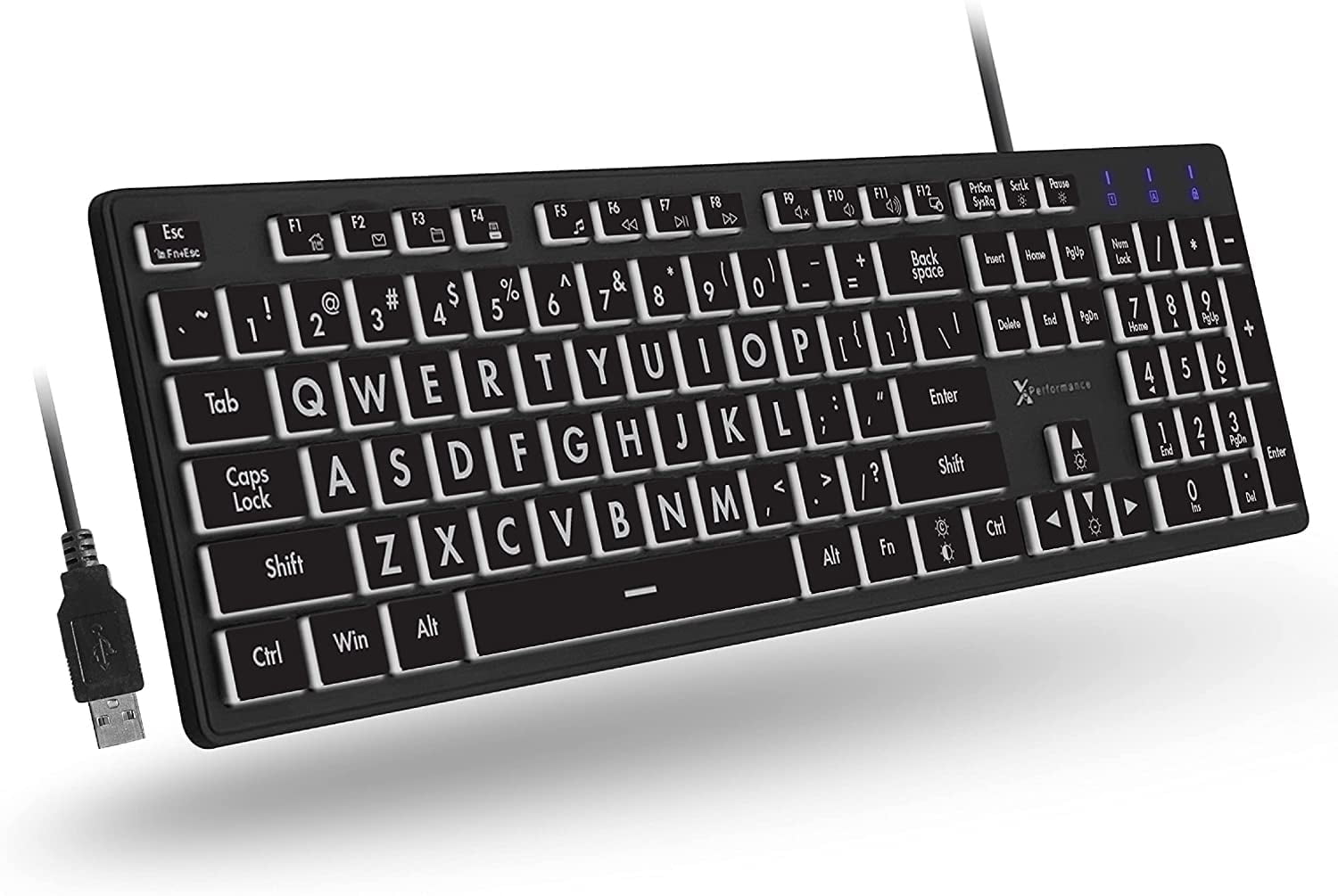 X9 Performance Large Print Backlit Keyboard, USB Wired, Oversize Keys ...