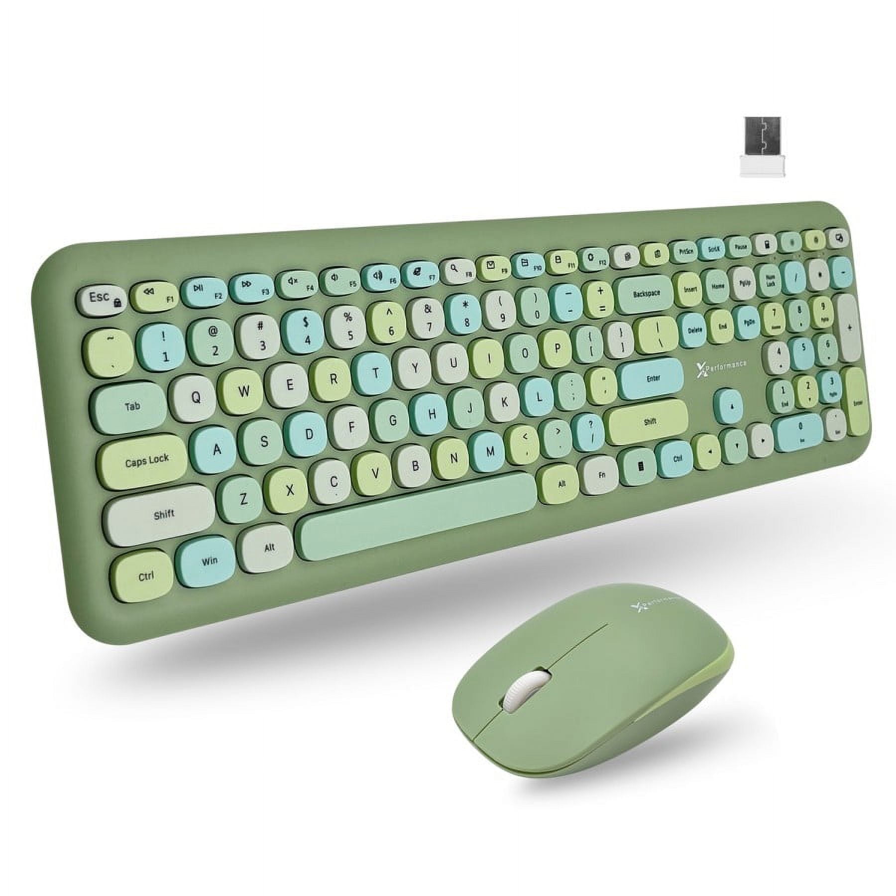 X9 Performance Colorful Keyboard and Mouse Combo - 2.4G Wireless Connectivity - Transform Your Space with a Cute Wireless Keyboard and Mouse Retro Set - Green Keyboard and Mouse - Aesthetic Keyboard