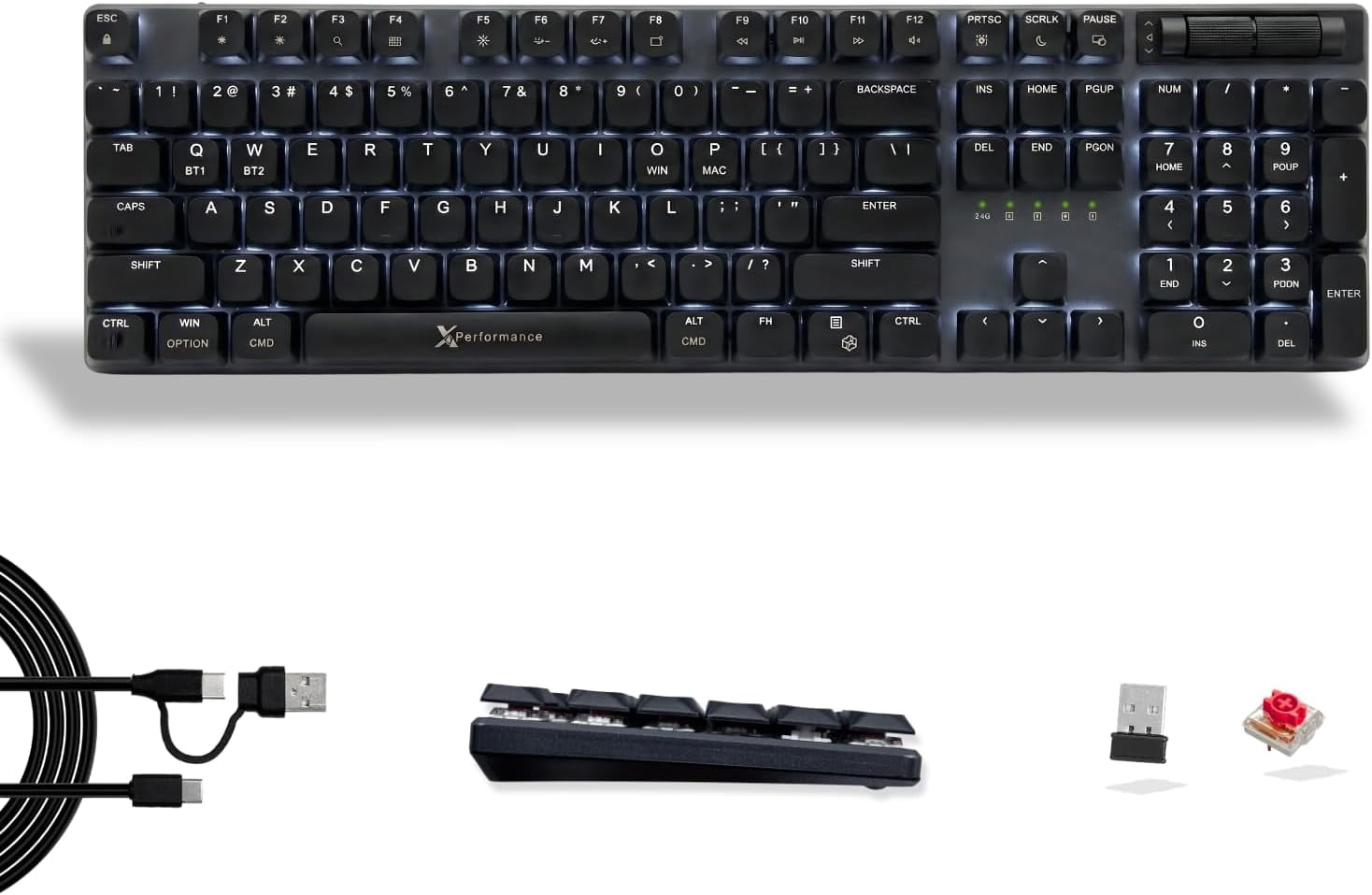 X9 Performance Low Profile Mechanical Keyboard Wireless (Wired + BT + 2.4Ghz) - Triple Mode Connectivity, Red Switches, Backlit, 107-Key - Slim Bluetooth Mechanical Keyboard for Mac and PC