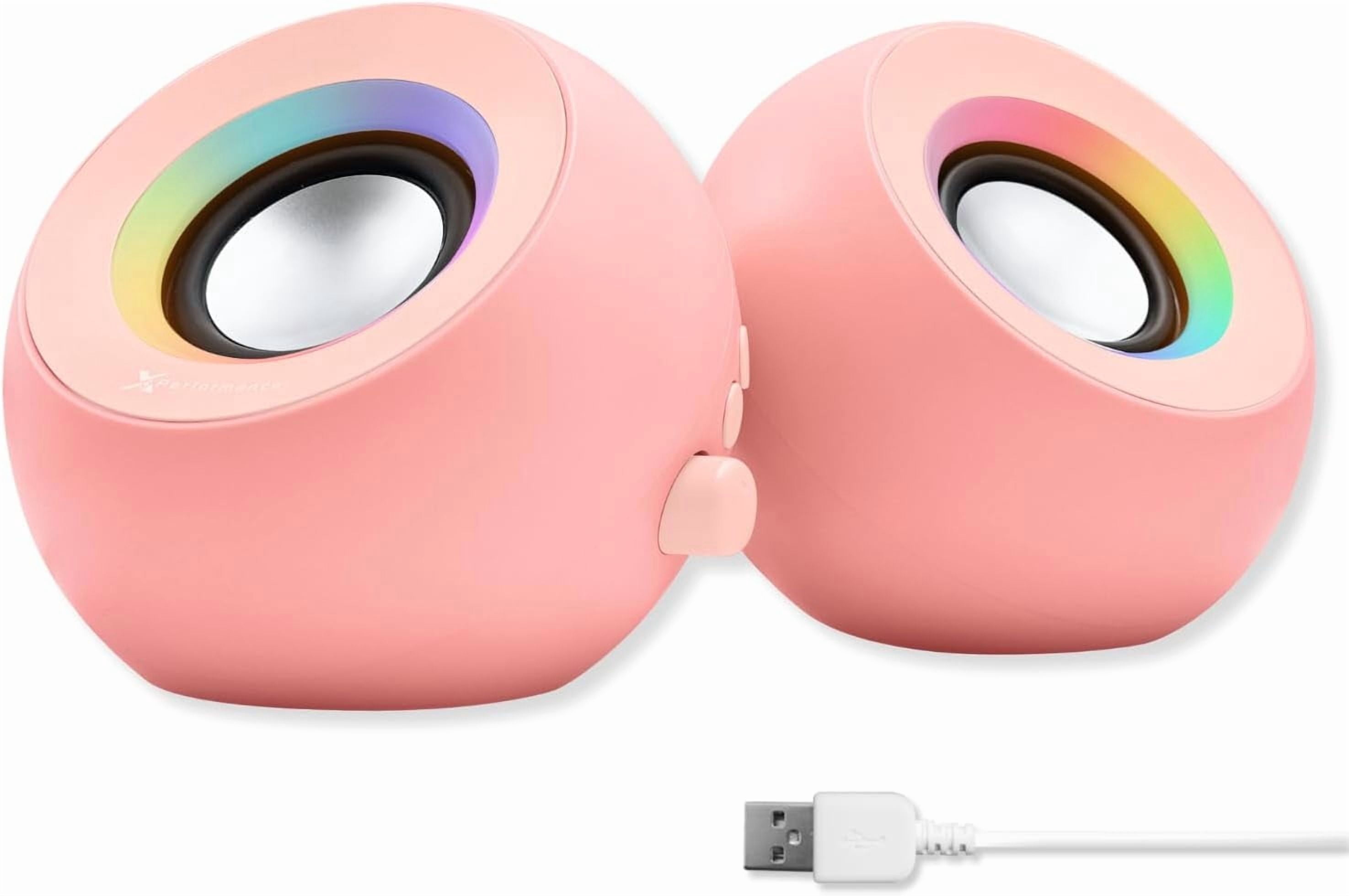 X9 Performance Pink Computer Speakers for Desktop PC with RGB Lighting, Bluetooth, USB, and AUX - Triple Mode Connection, Dual 2.25" Drivers for Work and Play, Desktop Speakers for PC - Pink