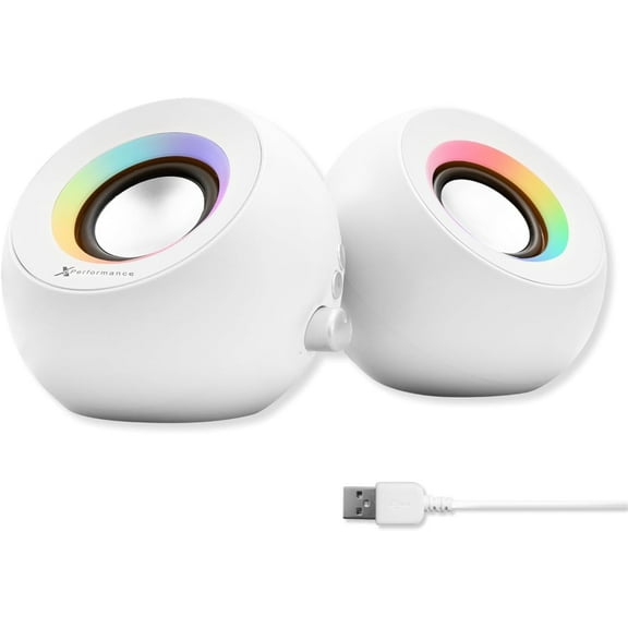 X9 Performance White Computer Speakers with RGB Lighting, Bluetooth, USB, and AUX - Triple Mode Connection, Dual 2.25" Drivers for Work and Play, Bluetooth Desktop Speakers for PC - White