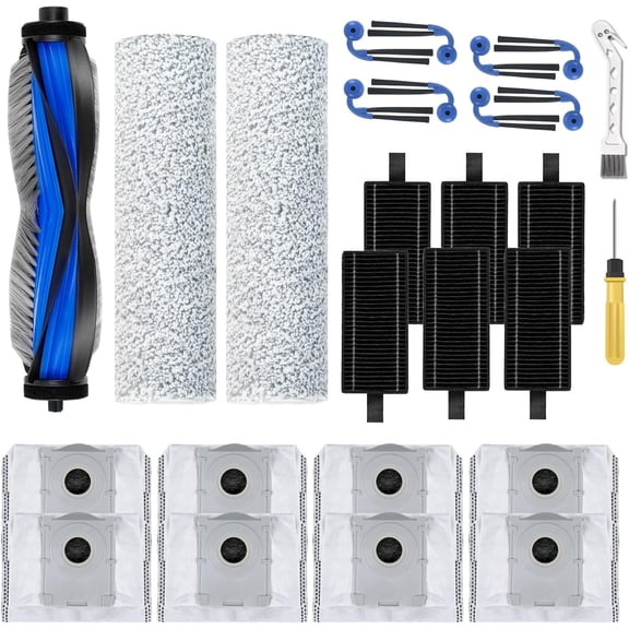 X9 Pro Omni Replacement Parts Compatible with Ecovacs Deebot X9 Pro Omni/X9 Pro Robot Vacuum Cleaner,Parts Include 1 Main Brush,2 Roller Mop Pads,6 Hepa Filters,8 Side Brush, 8 Dust Bags
