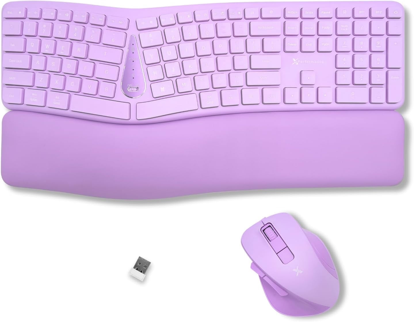 X9 Purple Ergonomic Keyboard Mouse Wireless Combo - Type Comfortably - 2.4G/Bluetooth Split Keyboard, Multi-Device, Soft Wrist Rest, Rechargeable, Silent Ergo Keys - Laptop, PC, Mac,iOS,Android