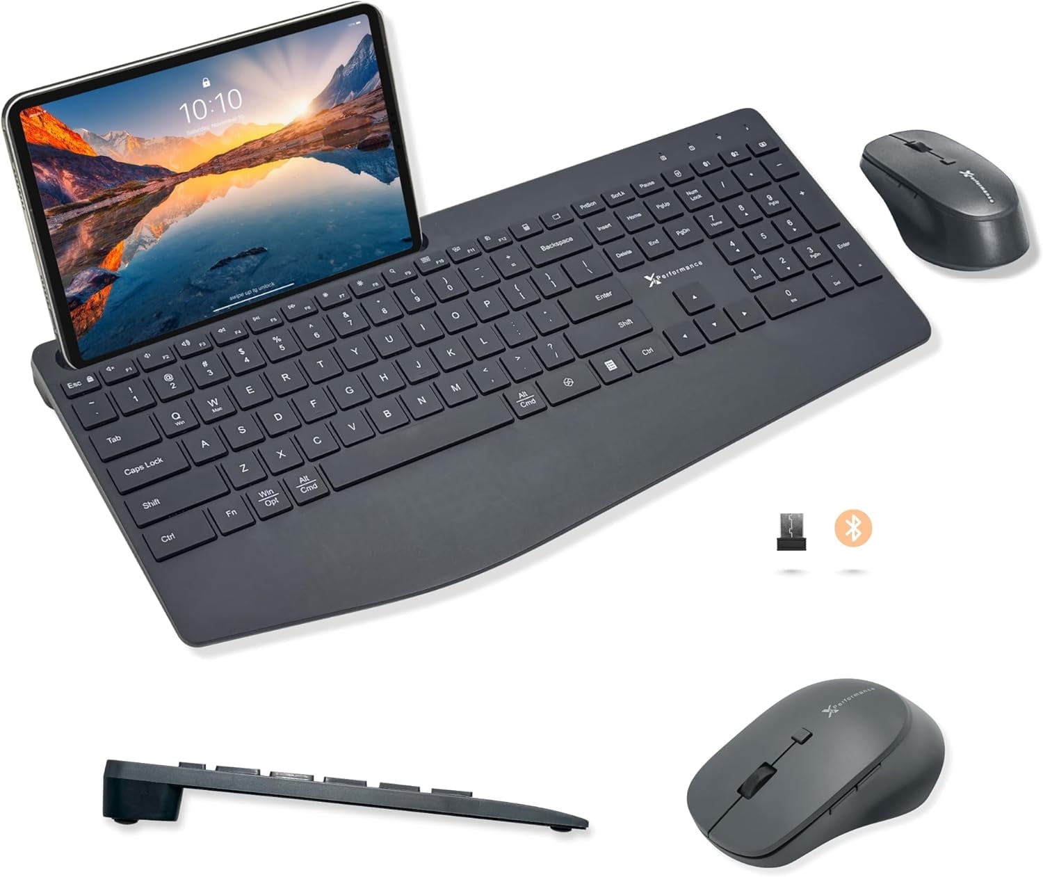 X9 Quiet Wireless Keyboard and Mouse Combo (Bluetooth + 2.4GHz) with Wrist Rest, Phone Holder, Silent, Multi-Device, Full-Size Ergonomic Keyboard Mouse Wireless Combo for Phone, Computer, Laptop, Mac