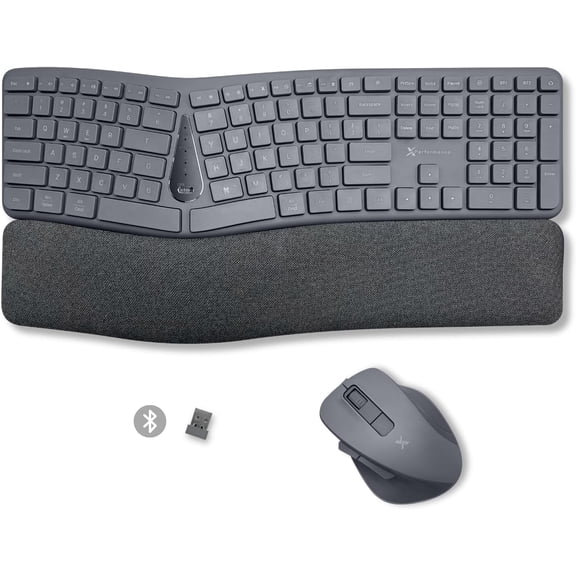 X9 Split Ergonomic Keyboard Mouse Wireless Combo - Type Comfortably - 2.4G/Bluetooth Ergo Keyboard Mouse Wireless, Silent Keys, Wrist Rest, Multi-Device, Rechargeable for Laptop, PC, Mac - Gray