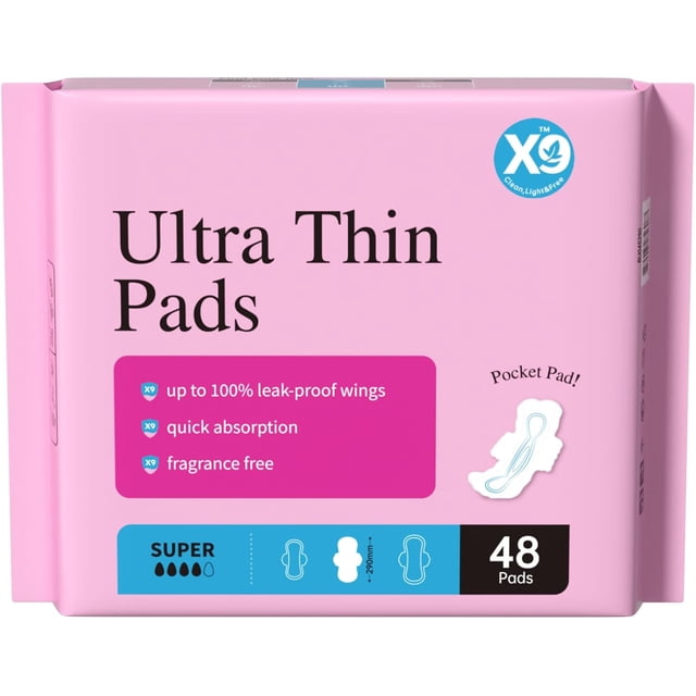 X9 Super Absorbency Period Pads for Women with Wings, Ultra Thin Extra ...