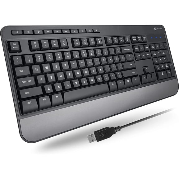 X9 Wired Ergonomic Keyboard - Comfortable Typing - Ergonomic Full Size USB Keyboard with Wrist Rest, Number Pad, Multimedia and 114 Keys - External Computer Keyboard for Laptop, Desktop and Office PC