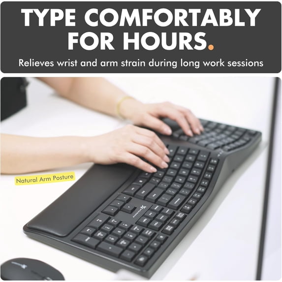X9 Wireless Ergonomic Keyboard with Cushioned Wrist Support - Type Comfortably Longer - Wireless Split Keyboard for Laptop, PC & Chrome Computer with 110 Ergo Keys & 5ft Cable