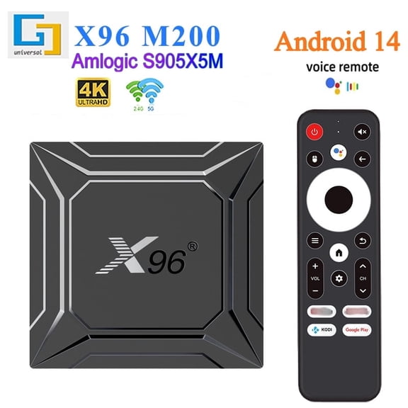 X96 M200 Android 14.0 TV Box 64bit 4GB RAM 64GB ROM Amlogic S905A ARM G310 V2 1000M Ethernet WiFi6 Dual-WiFi 2.4G/5G 8K BT5.x USB Voice Control