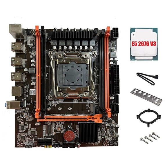 X99E Motherboard+E5 2676 V3 CPU Dual Channel Supports 4XDDR4 RECC RAM PCIE X16 NVMe Gigabit LAN Card Desktop Motherboard