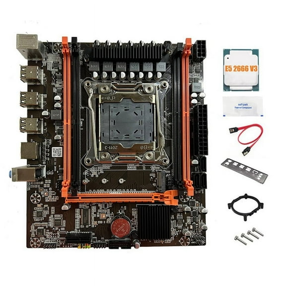 X99E Motherboard+E5 2666 V3 CPU+Thermal Grease Support 4XDDR4 RECC RAM PCIEX16 NVMe Gigabit LAN Card Desktop Motherboard