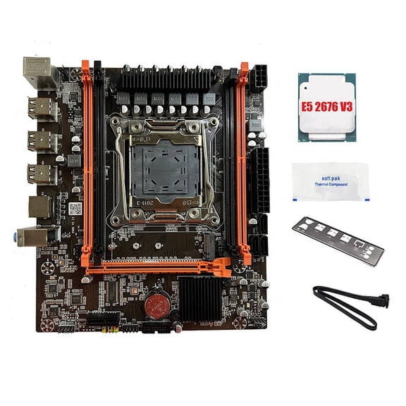 X99E Motherboard+E5 2676 V3 CPU+Thermal Grease Support 4 DDR4 RECC RAM Gigabit LAN Card PCIEX16 NVMe Desktop Motherboard