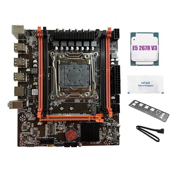 X99E Motherboard+E5 2678 V3 CPU+Thermal Grease Support 4 DDR4 RECC RAM Gigabit LAN Card PCIEX16 NVMe Desktop Motherboard