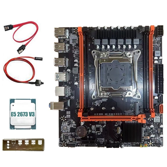 X99H Desktop Motherboard with E5-2673 V3 CPU, 4x DDR4 Slots, M.2 NVMe, SATA3, USB 2.0/3.0, RJ45