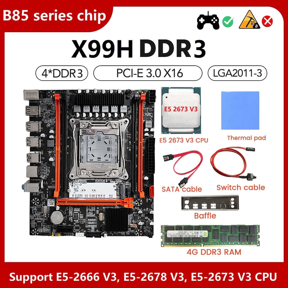 X99H Motherboard+E5 2673 V3 CPU+4G DDR3 RAM+Thermal Pad+Switch Cable ...