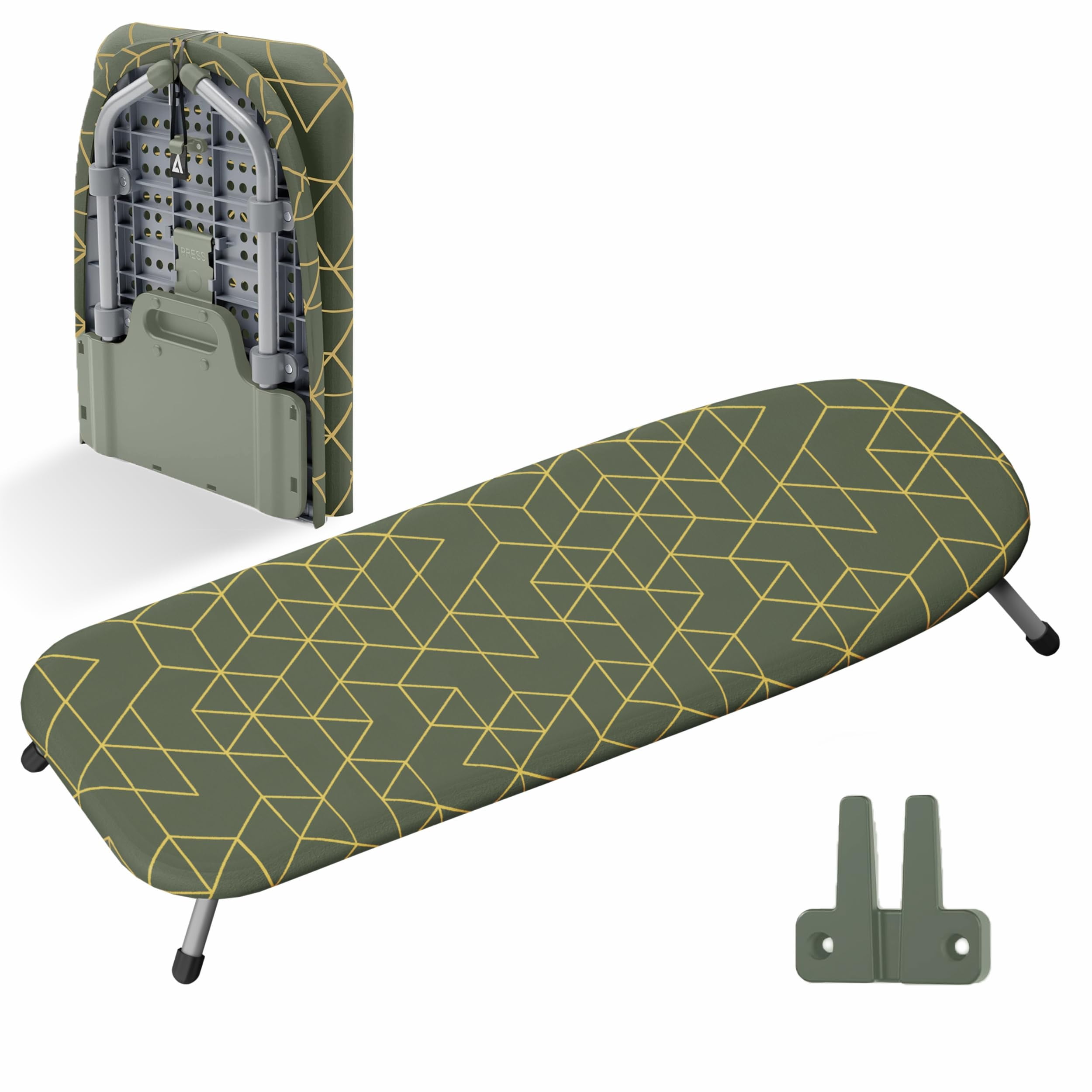 Green Geometric Pattern Foldable Tabletop Ironing Board with Wall Mount