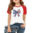 thumbnail image 1 of XADYUY 4th Of July Outfits for Girls Kids Raglan Sleeve Patriotic Tee Tops Crew Neck Fashion American Flag Bownot Graphic Tshirt Summer Independent Day T-Shirt 4-5 Years,Navy, 1 of 5