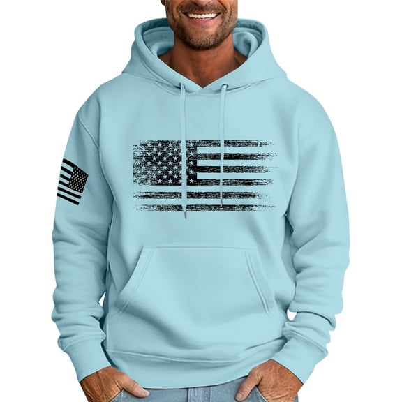XADYUY American Flag Hoodie for Men USA Flag Graphic Patriotic Sweatshirts Vintage Western Aztec Long Sleeve Pullover Big and Tall Tactical Hooded Sweaters with Pockets,Sky Blue 6XL