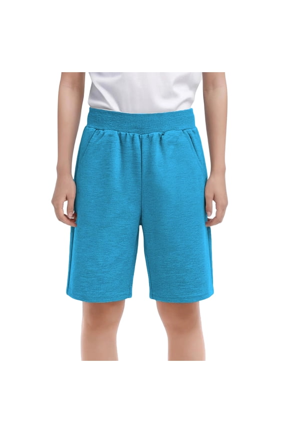 Bermuda Shorts for Girls 10-12 Elastic High Waisted 12 Inch Inseam Shorts Casual Kids Wide Leg Short Pants Fashion Loose Lightweight Knee Length Beach Pants with Pockets,Light Blue,14-15Years