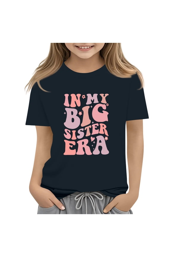 Big Sister Outfits for Toddlers Promoted To Girls Outfit Cute IN MY BIG SISTER ERA Graphic Girls Sibling Outfits Summer Fashion Short Sleeve Tshirts 14-15 Years,Navy