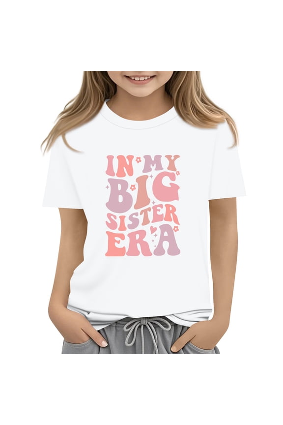 Big Sister Shirt 12 Months Big Sister Shirt Cute IN MY BIG SISTER ERA Print Matching Sibling Outfits Summer Casual Short Sleeve Shirt 1-2 Years,White