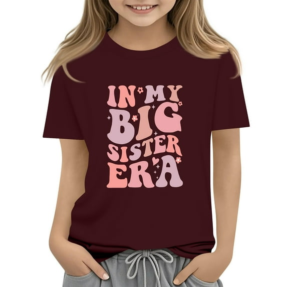 XADYUY Big Sister Shirt 12 Months Toddler School Shirt Cute IN MY BIG SISTER ERA Graphic Matching Sibling Outfits Summer Trendy Short Sleeve Tee Shirt 12-13 Years,Wine