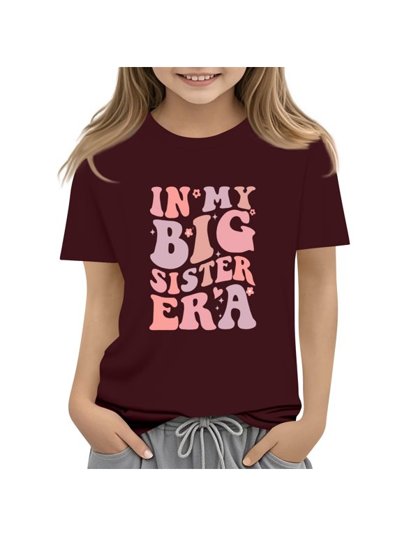 Big Sister Shirts Toddler Big Sister Shirt Cute IN MY BIG SISTER ERA Graphic Big Sis Tops Summer Crewneck Short Sleeve Tee Shirt 8-9 Years,Wine