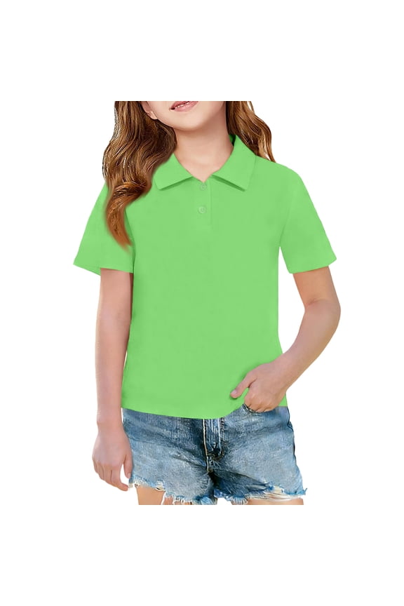 Boys School Uniform Shirts Size 10-12 Short Sleeve Pique Polo Shirts for Girls Button Closure Quick Dry School Uniform Summer Collared Tshirts for Kids Boys，Light Green，7-8Years