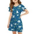 thumbnail image 1 of XADYUY Girl's Summer Casual Dress Casual A-Line Ruffle Sleeve Midi Dress Floral Print Pleated Crew Neck Swing Sundresses 7-8 Years,Royal Blue, 1 of 5