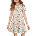 thumbnail image 1 of XADYUY Girl's Summer Casual Dress Casual A-Line Short Sleeve Girls Tshirt Dresses Vintage Floral Print Crew Neck Sundresses Holiday Swing Dresses with Pockets,3-4Years,Watermelon Red, 1 of 6