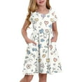 thumbnail image 1 of XADYUY Girl's Summer Twirly Dress Twirly A-Line Short Sleeve Midi Dress Floral Pleated Crew Neck Swing Skirt with Pockets for 4-14t Kids,White 12-13 Years, 1 of 9