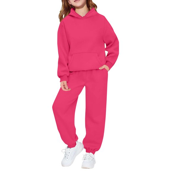 XADYUY Girls 2 Piece Outfits 4-16 Oversized Long Sleeve Sweatshirts and Baggy Sweatpants Casual Tracksuit for Girls,10-11Years,Hot Pink