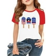 thumbnail image 1 of XADYUY Girls 4th Of July Shirts 2025 American Flag Ice Cream Graphic Patriotic T Shirt Raglan Sleeve Crewneck Tshirt Fashion Independent Day Tees 4-5 Years,Watermelon Red, 1 of 5