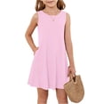 thumbnail image 1 of XADYUY Girls Beach Dress Casual A-Line Sleeveless Midi Dress Cute Basic Crew Neck Swing Sundresses with Pockets for 4-14t Kids,Pink,11-12Years, 1 of 5