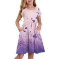 thumbnail image 1 of XADYUY Girls Beach Dress Twirly A-Line Short Sleeve Midi Dress Butterfly Pleated Crew Neck Swing Sundresses with Pockets for 4-14t Kids,Purple 9-10 Years, 1 of 9
