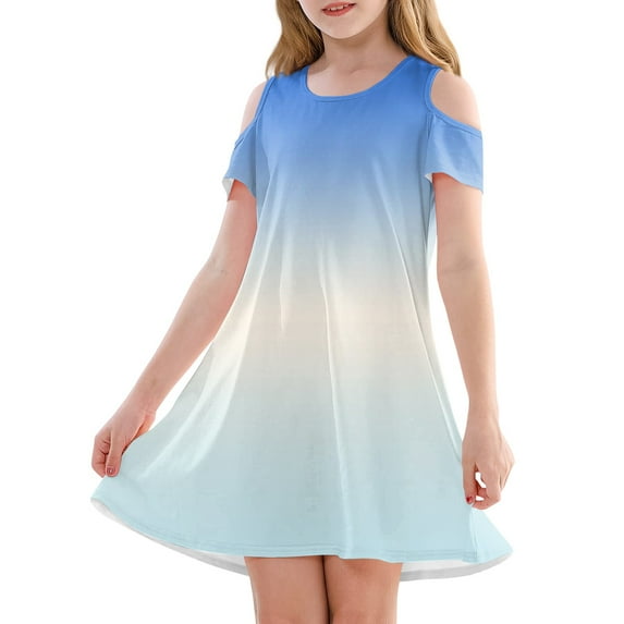 XADYUY Girls Dress Casual A-Line Sleeveless T-Shirt Dress for School Tie Dye Twirl Crew Neck Swing kids sundresses girls 4-16,Light Blue 7-8 Years