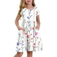 thumbnail image 1 of XADYUY Girls Dresses Twirly A-Line Short Sleeve T-Shirt Dresses Floral Basic Crew Neck Swing Sundresses with Pockets for 4-14t Kids,Pink 2-3 Years, 1 of 9