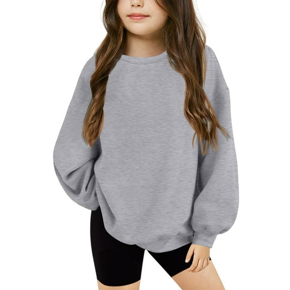 XADYUY Girls' Fashion Hoodies & Sweatshirts Oversized Long Sleeve Girls Pullover Sweatshirt Fleece Crewneck Sweaters for Girls 10-12 Preppy Fall Clothing for Teen Girls,9-10 Years Gray